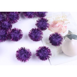 YYCRAFT 200pcs Glitter Tinsel Pom Poms Sparkle Balls for DIY Craft/Party Decoration/Cat Toys(20mm,Purple)