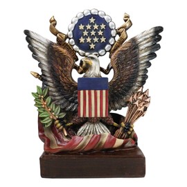 Ebros Gift Patriotic US United States American Great Seal Bald Eagle with Olive Branch and Arrows Pluribus Unum Desktop Decor Plaque Figurine Honor Valor and Bravery Memorial Accent