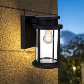 Moon Bay Outdoor Wall Down Round Pagoda Light, High Volt, E26 Base Socket(excl), Modern Lantern Design, Die Cast Aluminum Body with Clear Glass Shade, Waterproof for Entryway,Porch,Doorway,(Black)