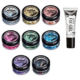 Moon Glitter Holographic Chunky Glitter - 100% Cosmetic Glitter for Face, Body, Nails, Hair and Lips - 3g - Set of 8 Colours