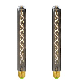 Lxcom Lighting T300 Edison LED Bulb 4W Vintage LED Filament Bulb 40W Equivalent T30 LED Bulb Warm White 2700K Long Tubular Decorative Bulbs Smoky Grey Glass E26 E27 Base for Home Bar Resturant, 2 Pack