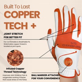 Copper Tech Men's Golf Gloves - Optimal Wrist Support with Copper Infused Thread - 100% AAA Synthetic Tacky Leather - Perfect for Summer & Fall Golfing - Golf Gloves Men (Hand Orientation: Both Hand)