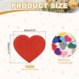 PATIKIL Heart Iron-on Patches, 20 Pcs Sew on Heart Embroidered Patches Appliques Embellishments for Clothing Jackets Hat Backpack Repairing Decorations, Red, 1.6" x 1.4"