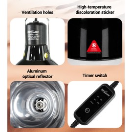 REPTI ZOO Lighting Combo Kit 160W Reptile Heat Lamp UVA UVB bulbs for reptiles and 8.5 Inch Reptile Light Fixture Dome Lamp Fixture Dome Light with Timer Tortoises/Snakes/Lizards/Bearded dragons