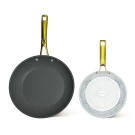 ONGIFT Hard Anodized Nonstick Fry Pan Set 2 Piece, 8, 10Inch Skillets Easy to Clean, Cookware, No PTFE & PFOA, Lightweight, Durable, Compatible with All Stovetops, Kitchen Fry Pans Marble White