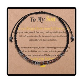 CheersLife To My Son Morse Code Bracelets from Mom Father I Love You Birthday Father's Day Christmas Gifts for Son Wrap Stand String Wood Men's Bracelet