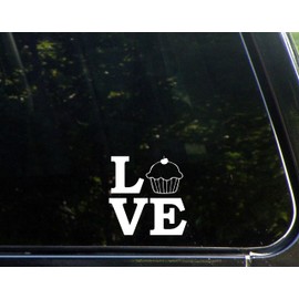 Love with Cupcake - 4" x 4" - Vinyl Die Cut Decal/Bumper Sticker for Helmets, Bikes, Windows, Cars, Trucks, Laptops, Etc.