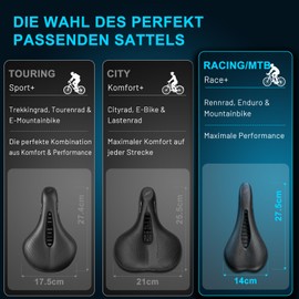 TECHCYC Bicycle Saddle Double Layer Memory Foam, City Bike Saddles, Soft and Supportive, Bicycle Saddle for City Bikes with Comfortable 3 Zone Concept, Bicycle Saddle Men and Women (Mountain Bike)