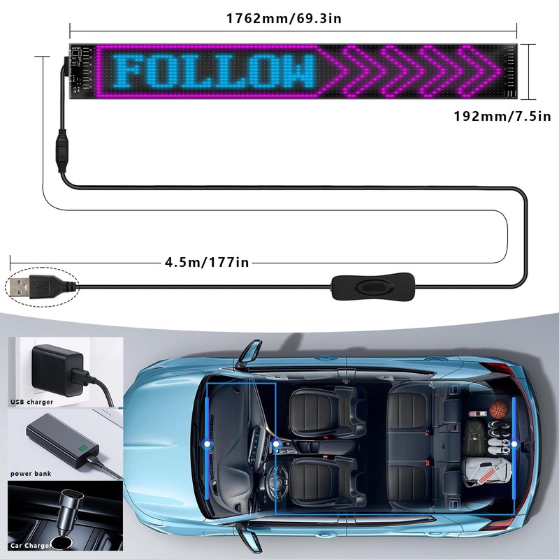 Devil Eyes Light for Cars, 69.4''x7.6'' Super Large Flexible LED