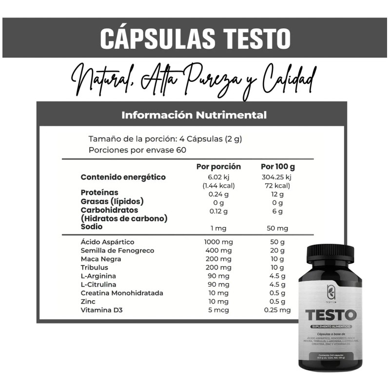 Testo -240 Cpsulas Testo Vitaminas Hombres 500mg cido Asprtico, Maca