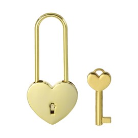 PATIKIL 3.9 Inch Love Locks Heart Padlock with Key Set, Single Heart Couple Wishing Lock Love Padlock for Lover Bridge Anniversary Diary Book Card Box, Gold Tone