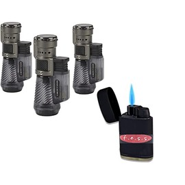 Vertigo by Lotus Cyclone Triple Torch Cigar Lighter Charcoal 3 Pack Plus Free FESS Single Torch (Lighter Comes Empty of Butane)