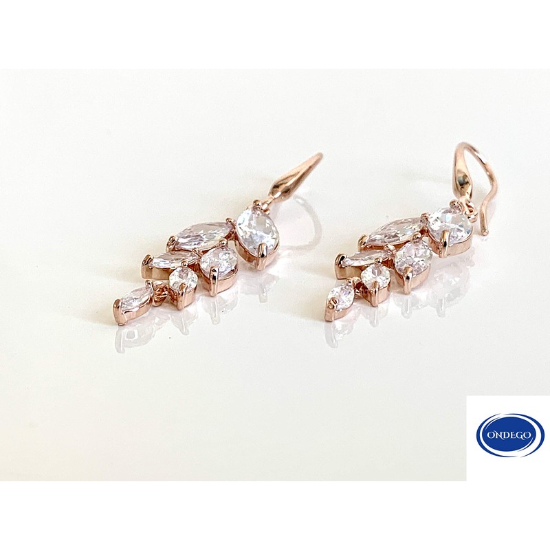 ONDEGO Rose Gold Earrings Bridal Jewellery Gift Leaf