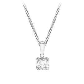 CARISSIMA Gold Women's 9ct White Gold 4.5mm White Round CZ Solitaire Pendant on 9ct White Gold Curb Chain 46cm/18'