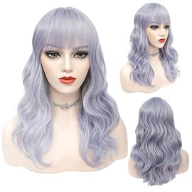X-Tress Perruque Grise Argente avec Frange Cheveux Ondule 45cm Longue Perruque Bob Courte Body Wave Hair Short Bob Wig Synthetic 130% Density Effet Naturel Party Wig Perruque NoÃ«l(Gris)