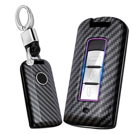SANRILY ABS Plastic 2/3 Button Key Fob Cover for Mitsubishi Outlander 2020-2023 ASX Lancer Evo X GTS Xpander GLS Eclipse Cross Keyless Key Case with Keychain Carbon Fiber Black