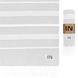 Refinery No. 1 Turkish Beach Towel Oversized (38"x71") 100% Turkish Cotton, Made in Turkey - Sand Free, Extra Large, Ultra Soft, Quick Drying, Compact & Lightweight for Travel (Gray)