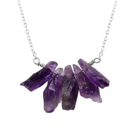 Gemkora Natural Raw Purple Amethyst Crystals Pendant Necklace Energy Gemstone Healing Rough Crystals, Birthstone, Gift for her, 925 Sterling Silver Jewelry 18 inch
