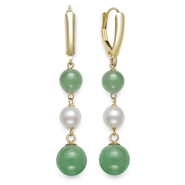 Cultured Freshwater Pearl and Jade Earrings for Women in 14K