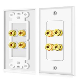 TNP 2 Pack Home Theater Speaker Wall Plate Outlet - 2 Speaker Sound Audio Distribution Panel Gold Plated Copper Banana Plug Binding Post Connector Insert Jack Coupler (2 Pair, Single Gang, White)