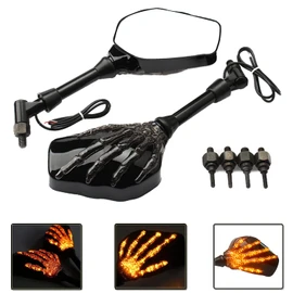 Heart Horse Motorcycle Mirrors Rear View Mirrors,Elctric bright Skull Skeleton Hand Rearview mirror,Suitable for most motorcycles with a diameter of 8 mm 10 mm