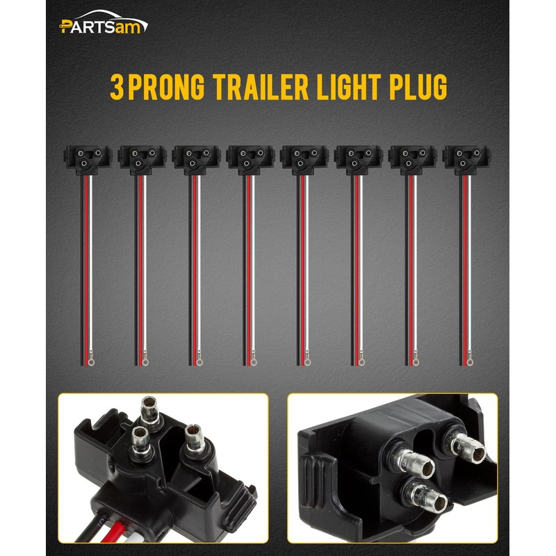 Partsam 8X Truck Trailer Molded 3 Prong Pigtail Harness Stop