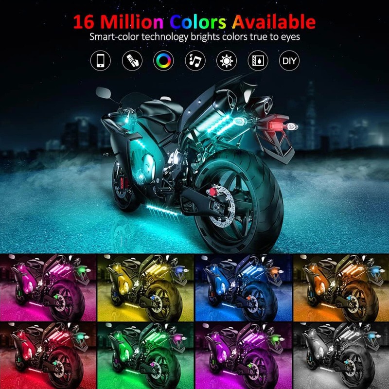XUKEY 12Pc Motorcycle RGB LED Neon Under Glow Light Strip
