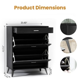 AWQM Shoe Storage Cabinet for Entryway, Free Standing Shoe Organizer with 2 Flip Drawers,Hidden Shoe Rack Storage Organizer for Doorway Hallway (Black)