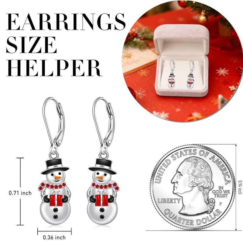 Christmas Snowman Earrings for Women Dangling Sterling Silver Snowman Earrings