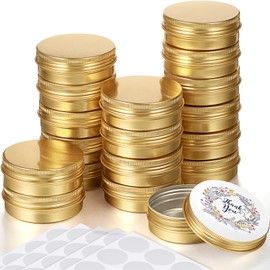 Patelai 2 oz 120 pcs Metal Round Tins Aluminum Tin Cans Salve Tins Containers with Screw Lid 20 Sheets Stickers for Salve Spice Candies Balms Candles(Gold)