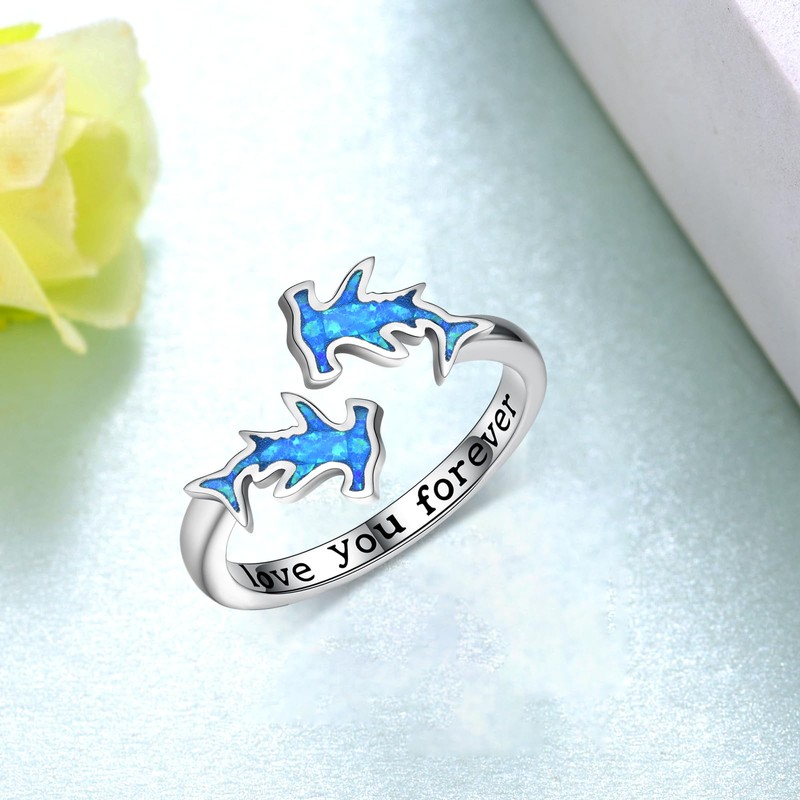 SCZKLAQ Sterling Silver Hammerhead Shark Ring - Adjustable Cute Animal