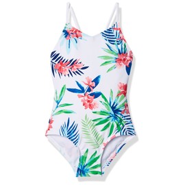 Kanu Surf Girls' Daisy Beach Sport 1-Piece Swimsuit, Leonie Floral White, 12