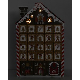 BRUBAKER Advent Calendar - Wooden Gingerbread House with 4 LED Lights - 10.3 x 1