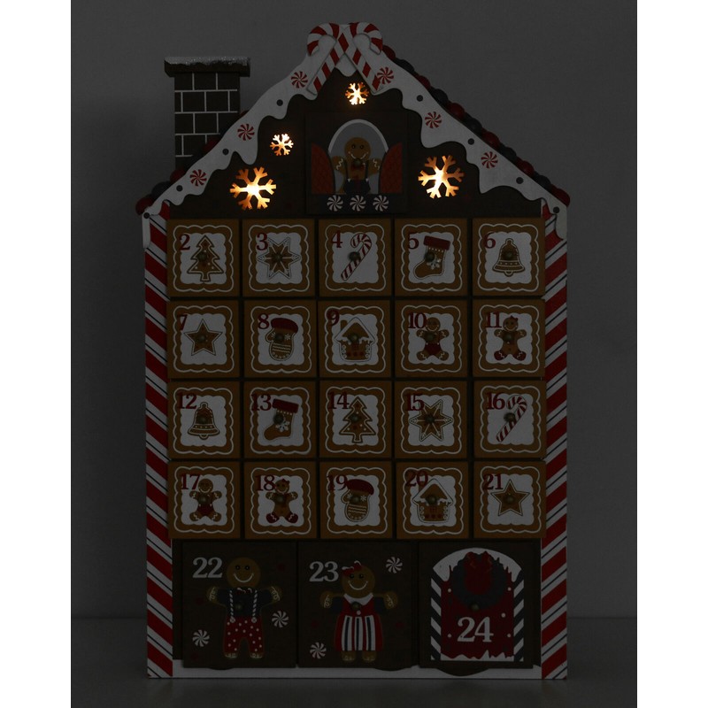 BRUBAKER Advent Calendar - Wooden Gingerbread House with 4 LED