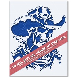 Cowboy Skull Stencil – Reusable 10 Mil Mylar Template for Painting – Use with Spray Paint, Airbrush, Acrylics, Fabric & Chalk Paint – Western Skeleton Design – Made in USA (14.5x12 sheet (inches))