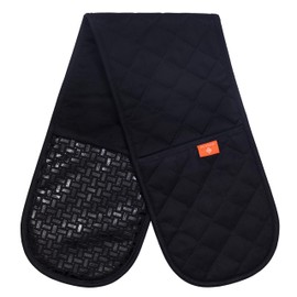 Black Oven Gloves Heat Resistant by Kiyotsu: Premium, Double Quilted Protection for Your Kitchen