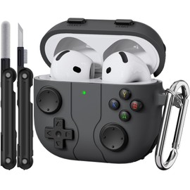 【with 3D Decompression Button】 for Airpods 4 Case, Silicone Funny Airpod 4th Generation Case for Men, Classic Game Airpods 4 Case 2024 with Cleaning Kit Keychain - Dark Gray