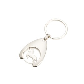 Key Ring with Shopping Trolley Token, Shopping Trolley Token, Shopping Token, Car Bag, Purse, Backpack, Pendant, Decorative Horse, Pony, Rider, Riding Gift (Silver, Pony Jumping)