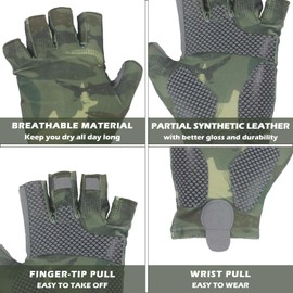 DUFFOBAN Fingerless Fishing Gloves, Men and Women, Sun Protection Gloves, UPF 50+ Sun UV Protection Gloves, Fishing, Kayaking, Sailing, Boating, Fly Fishing, Canoeing, Hiking, Green Shark