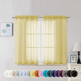 Chyhomenyc Yellow Sheer Curtains 45 Inch Long 2 Panels, Light Filtering Rod Pocket Voile Short Curtains Drapes for Living Room Bedroom Small Windows, 42Wx45L Inches