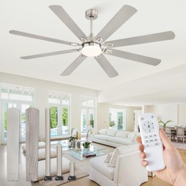 Fanbulous 72 Inch Ceiling Fans with Lights,Nickel Modern Ceiling Fan with Remote,Large Farmhouse Indoor & Outdoor Ceiling Fan with 8 Dual Finish Blades, Quiet DC Motor, Bright LED Light