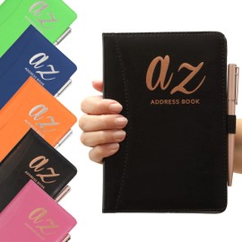 a to z Telephone Address Book A-Z Index Hard Back Cover Plus Pen A5 Addresses Book Home Office Work (Black)