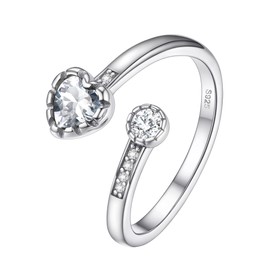 PROSILVER Women's 925 Silver Adjustable Open Ring Birthstone Collection Synthetic