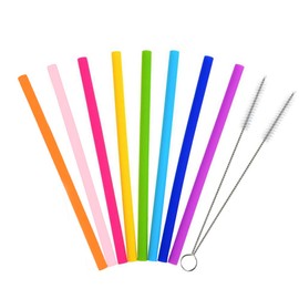 AKOAK Reusable Silicone Straws,BPA-Free Extra Long Flexible Straight Straws for 30-20 oz Tumblers/Rtic/Yeti,Pack of 8 + 2 Brushes