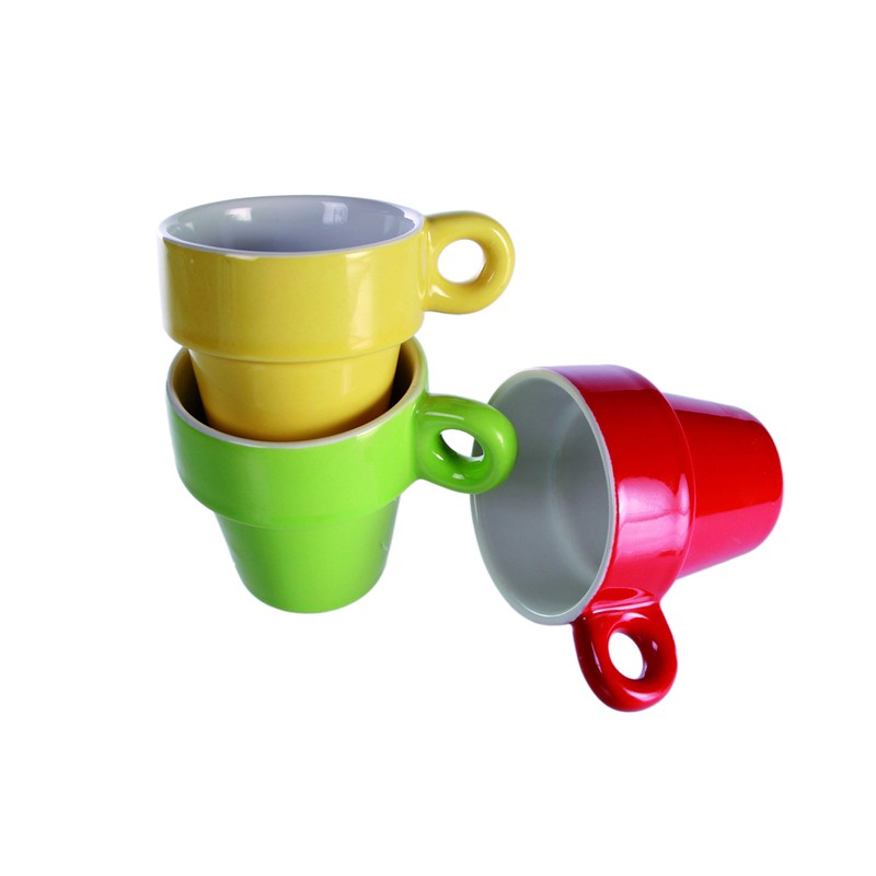 mucplants Set of 6 Coloured Espresso Cups + Practical Chrome