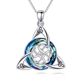 Diamond Celtic Knot Necklace for Women, 925 Sterling Silver Good Luck Irish Crystal Pendant Necklaces with Lab Grown Diamond Jewelry Gifts for Her, 18+2 Inches