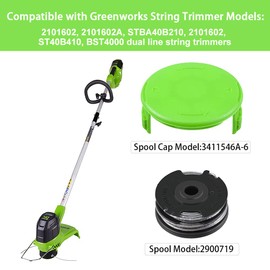 2900719 0.065" Dual Line Trimmer Replacement Spool Compatible with Greenworks 2101602 and 2101602A, 20feet 12-Pack (10-Line Spool + 2 Cap)