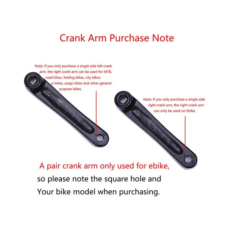 PROWHEEL Ebike Crank Arm Available in Square Hole,140MM/152MM/160MM/165MM/170MM/175MM Black Bike