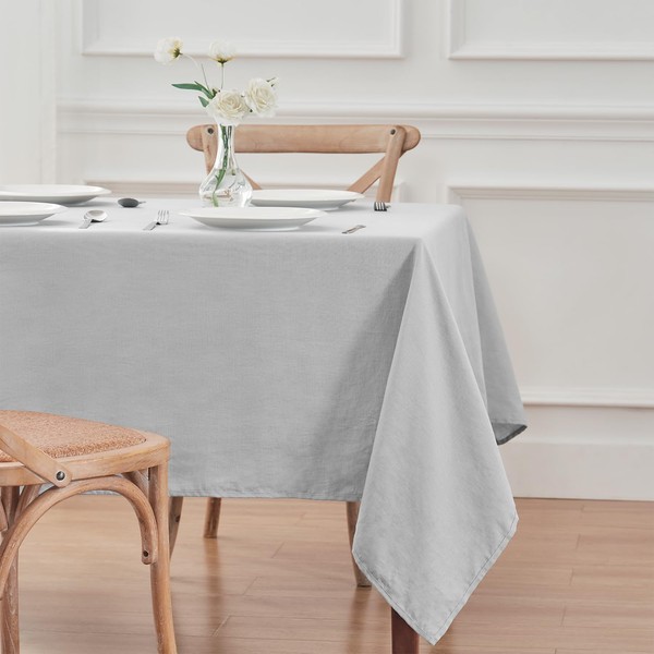 TOSMO 100% French Linen Tablecloth, Washable Farmhouse Rectangle Table Cloth