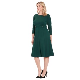 London Times Women's Dresses Crepe Fit and Flare Midi with Waist Button Detail, Emerald Delight, 12